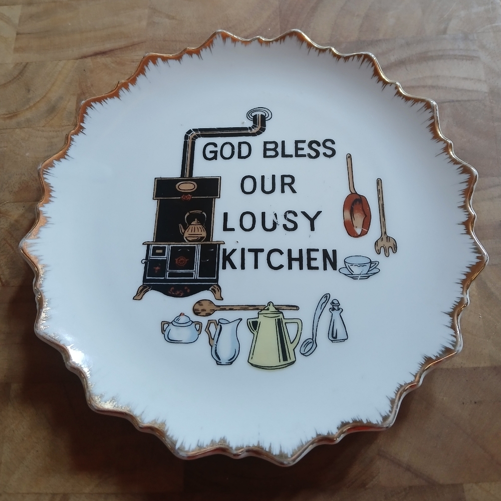 Vtg "God Bless Our Lousy Kitchen" Gold Trim Decorative Plate Kitsch Farmhouse - Picture 3 of 6